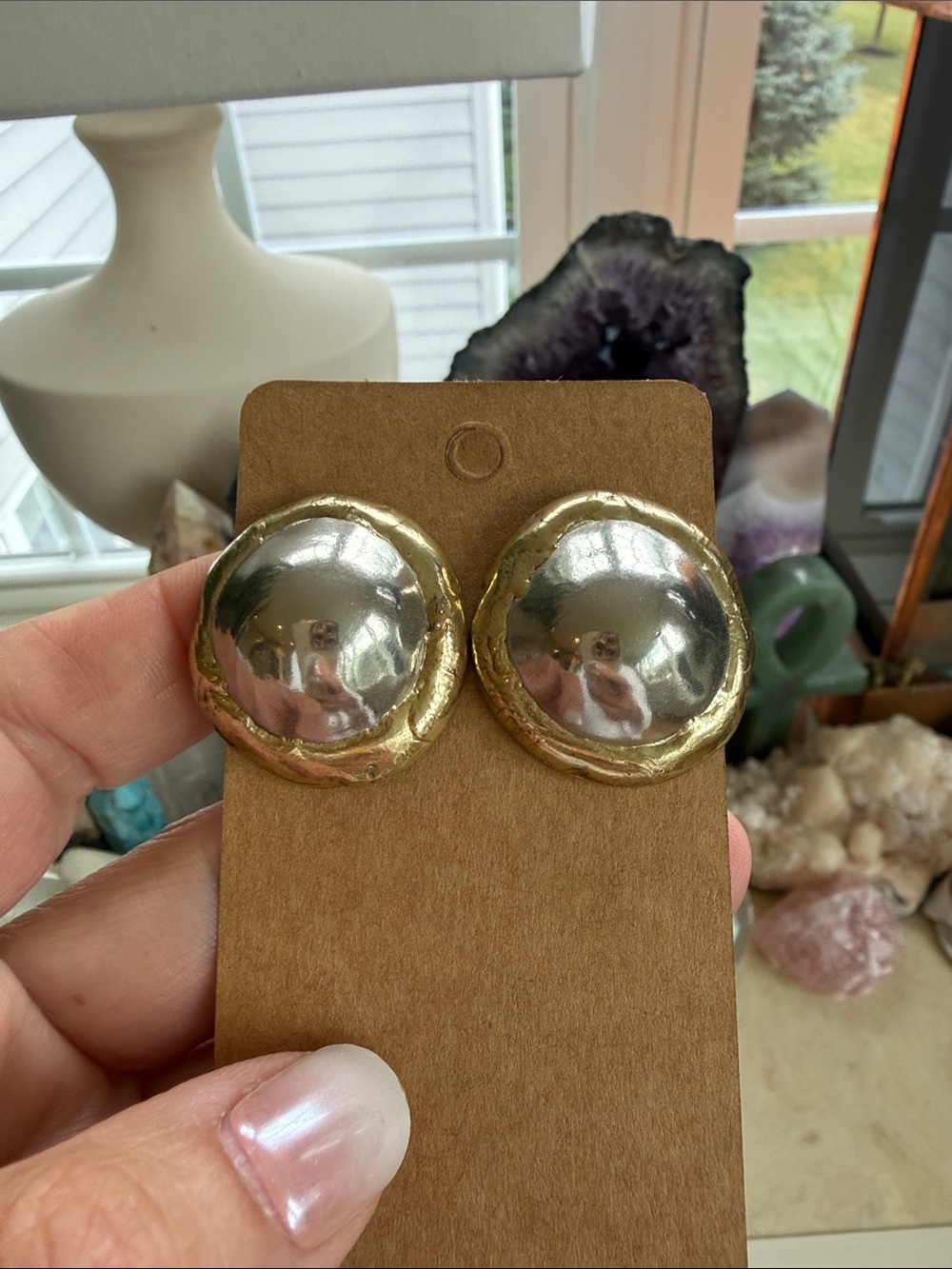 Signed Vintage Silver and Gold Dome Earrings